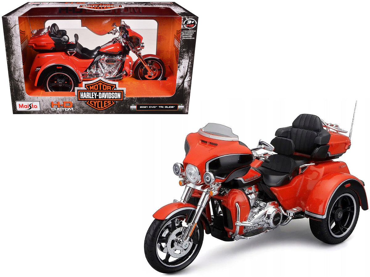 Harley Davidson 2021 CVO Tri Glide Motorcycle Orange "H-D Custom" 1/12 Diecast Model by Maisto