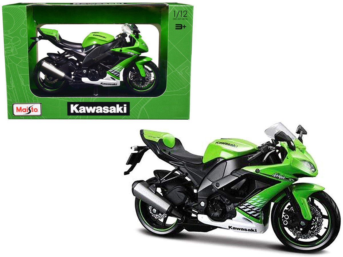 Kawasaki 2010 Ninja ZX-10R Green with Plastic Display Stand 1/12 Diecast Motorcycle Model by Maisto