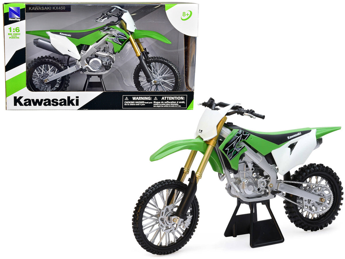 Kawasaki 2019 KX 450F Dirt Bike Motorcycle Green and White 1/6 Diecast Model by New Ray
