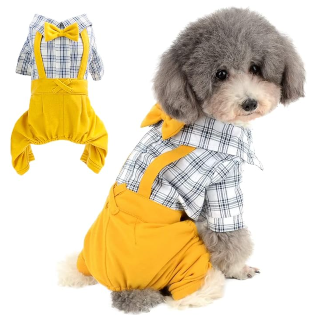 Plaid Shirt & Plain Pant Jumpsuit – Preppy & Stylish Pet Outfit
