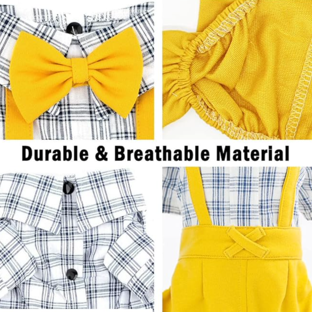 Plaid Shirt & Plain Pant Jumpsuit – Preppy & Stylish Pet Outfit