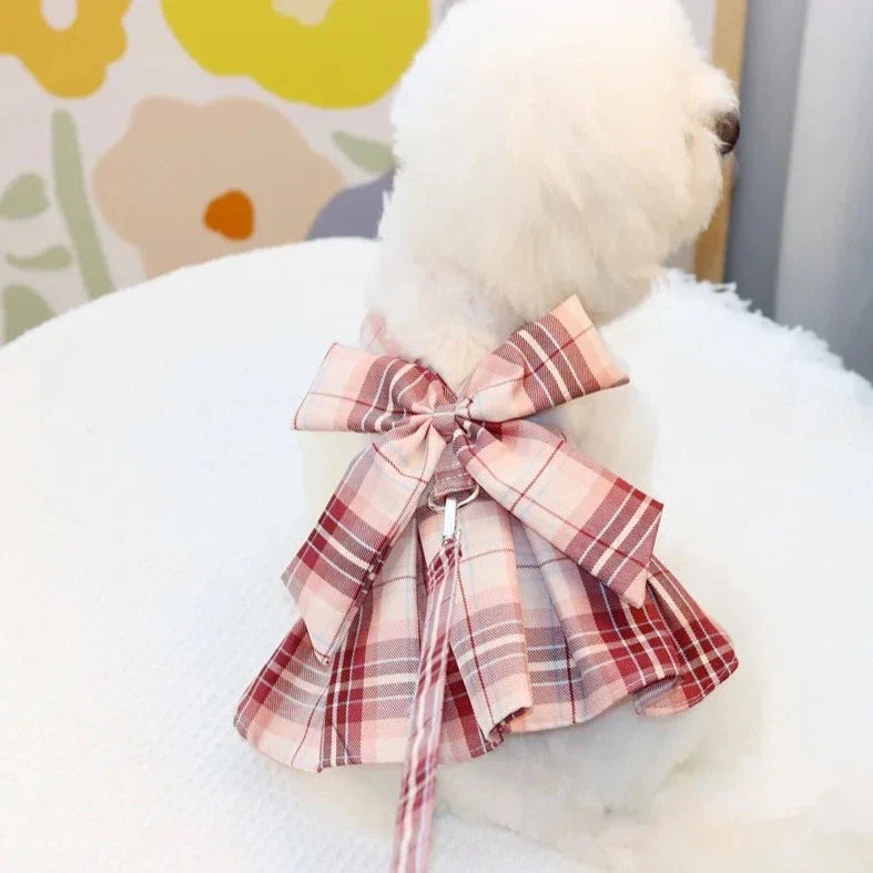 Gingham Print Premium Summer Harness Dress – Trendy & Lightweight Dog Clothes