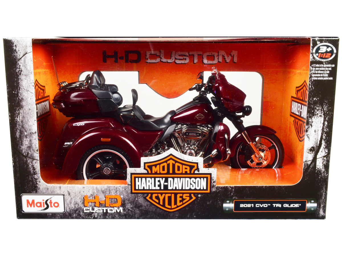 Harley Davidson 2021 CVO Tri Glide Motorcycle Dark Red Metallic "H-D Custom" 1/12 Diecast Model Car by Maisto