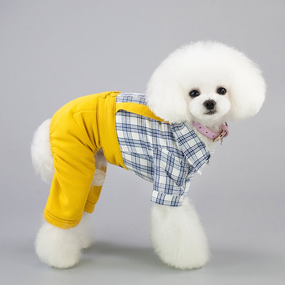Plaid Shirt & Plain Pant Jumpsuit – Preppy & Stylish Pet Outfit