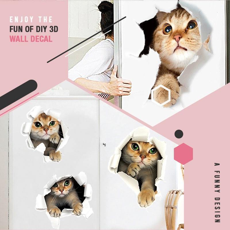 Removable 3D Cartoon Animal Cats Wall Stickers/2PCS