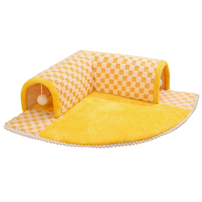 Versatile Pet Bed with Plush Plaid Tunnel