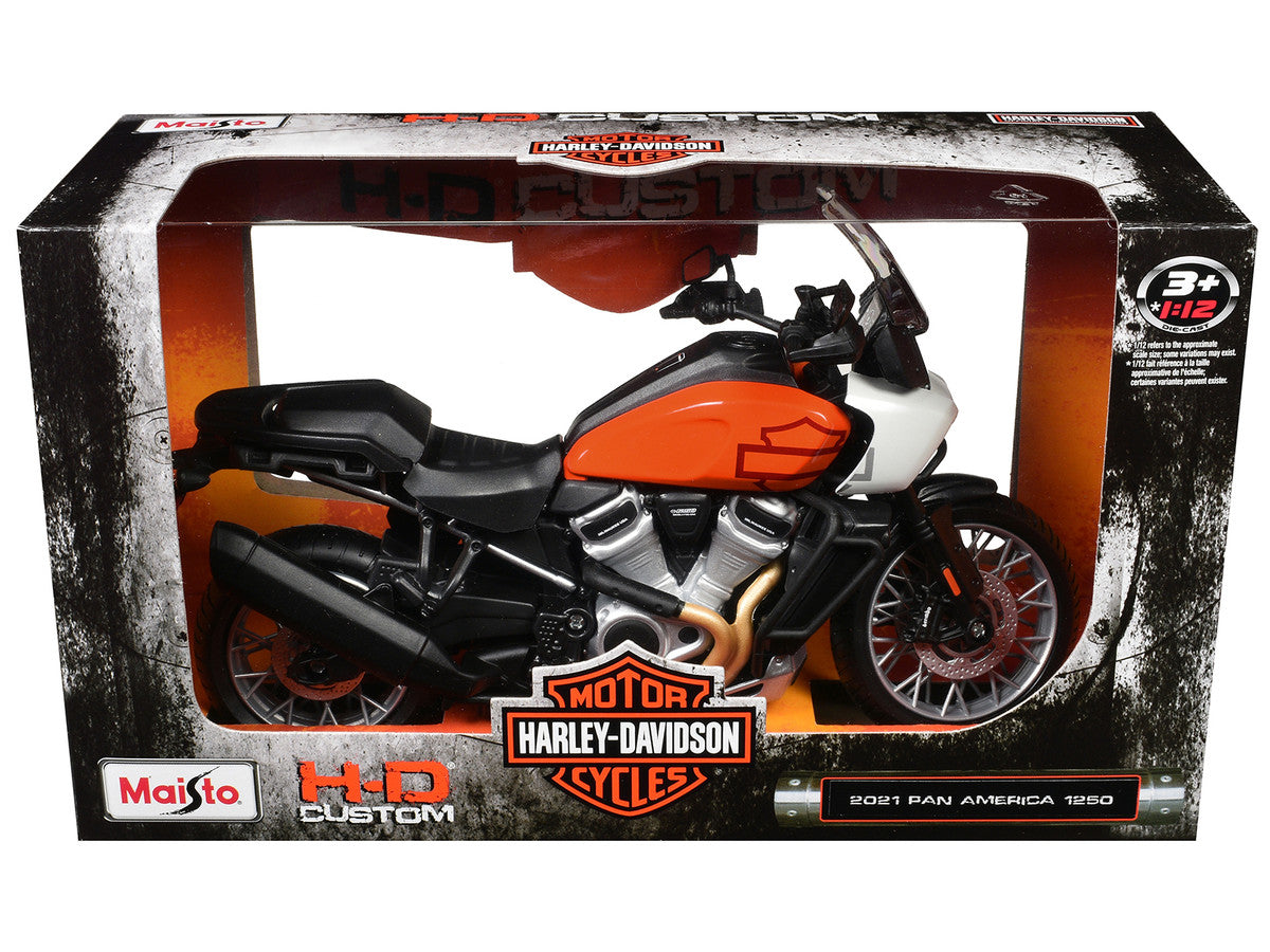 Harley Davidson 2021 Pan America 1250 Motorcycle Orange and Black "H-D Custom" 1/12 Diecast Model by Maisto
