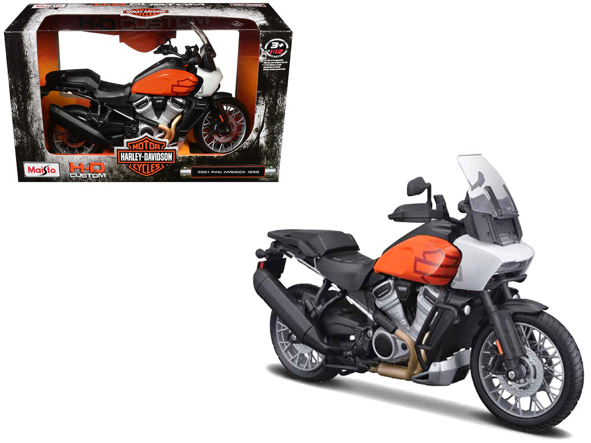 Harley Davidson 2021 Pan America 1250 Motorcycle Orange and Black "H-D Custom" 1/12 Diecast Model by Maisto
