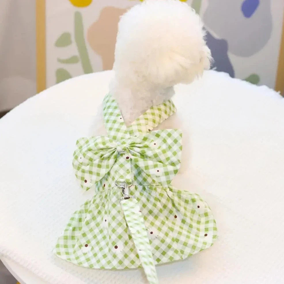 Gingham Harness Dress & Leash Set – Fashionable & Functional Pet Outfit