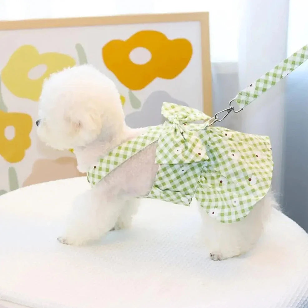 Gingham Harness Dress & Leash Set – Fashionable & Functional Pet Outfit
