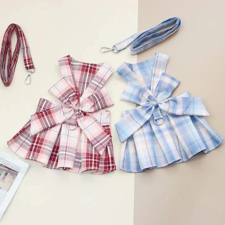 Gingham Print Premium Summer Harness Dress – Trendy & Lightweight Dog Clothes
