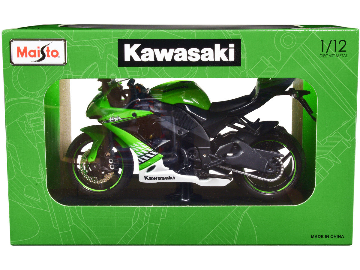 Kawasaki 2010 Ninja ZX-10R Green with Plastic Display Stand 1/12 Diecast Motorcycle Model by Maisto